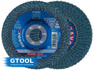 Лепестковый шлифовальный круг PFERD PFR 125-M Z40 SGP CURVE STEELOX, d125мм, зерно P40