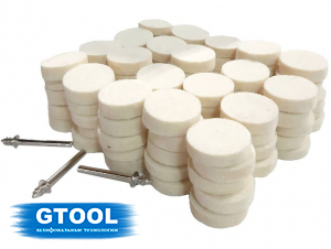 Набор кругов войлочных GTOOL d22/25*6мм, 0,4г/см3, уп-ка 100шт с зажимными оправками